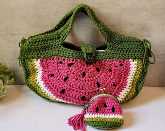 Bolso y monedero de ganchillo con estampado de sandía de edición limitada.