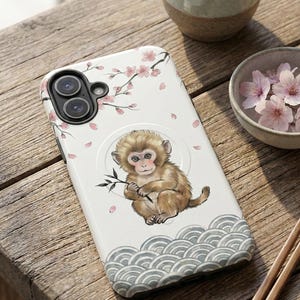 Japansk makak-apa iPhone-skal | Sakura Cherry Blossom, Waves MagSafe mobilskal