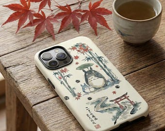 Funda MagSafe para iPhone con diseño de Totoro en acuarela / Funda para teléfono con diseño de bambú