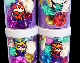 Superhero Kitties Play Dough Jar Set | Sensory Dough Party Favor, Kids Kit