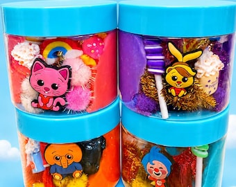 4 Large Jars de Payaso de ninos/ Cute 8oz Sensory Jar | Play Dough Kit | Fidget Toy Mix | Kids Sensory Play | Party Favor | Creative Play
