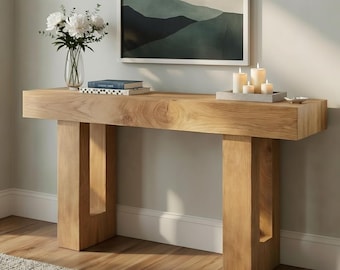 Farmhouse Console Table with Drawers, Slim Oak Entryway Sofa Table