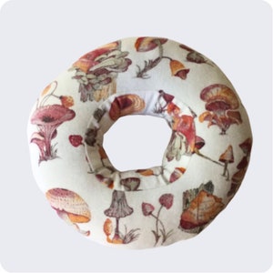 SPLIT SHIPPING Ear Pillow -- CNH/Piercing Pillow Fall Mushrooms -- Donut Pillow, Cartilage Piercing Pillow, Ponytail Pillow