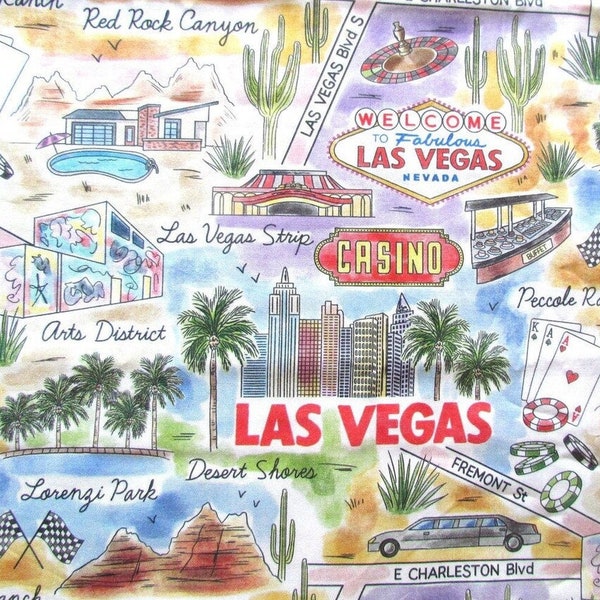SPLIT SHIPPING Las Vegas City Pride Fabric -- 100% Cotton Fabric By the 1/4 Yard, Collectible US States Fabric