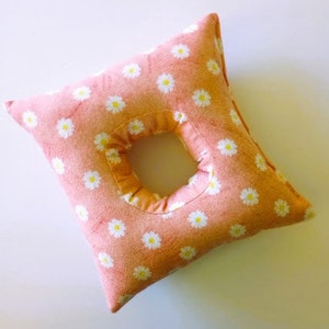SPLIT SHIPPING Square Ear Pillow -- CNH/Piercing Pillow Coral Daisy -- Square Pillow, Cartilage Piercing Pillow, Ponytail Pillow