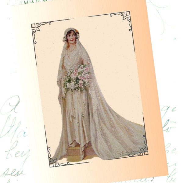 Greeting Card -- 1920s Flapper Wedding Fashion Gatsby 1920s Vintage Bride