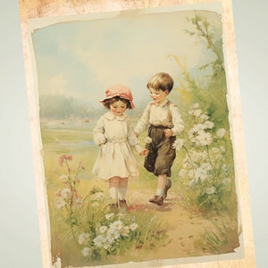 7 Blank Greeting Cards Set of 7 --  Vintage Summer Children Note Cards, Blank Cards, Set 1