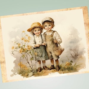 7 Blank Greeting Cards Set of 7 --  Vintage Children Note Cards, Blank Cards, Set 2
