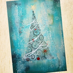 Blank Christmas Note Cards Set of 5 -- Christmas Cards, Christmas Tree Cards, Bright Christmas Trees