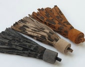 Leather Tassel, Leopard Print Genuine Leather , Leather Fringe Tassels, Tassel Charms