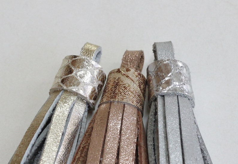 Leather Tassel Metallic Genuine Leather Gold Fringe Etsy