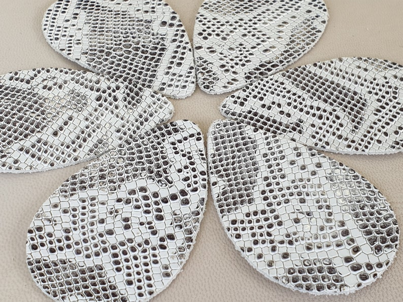 Metallic Leather Snakeskin Embossed Genuine Leather 12pcs Being and Gray Leather Teardrops