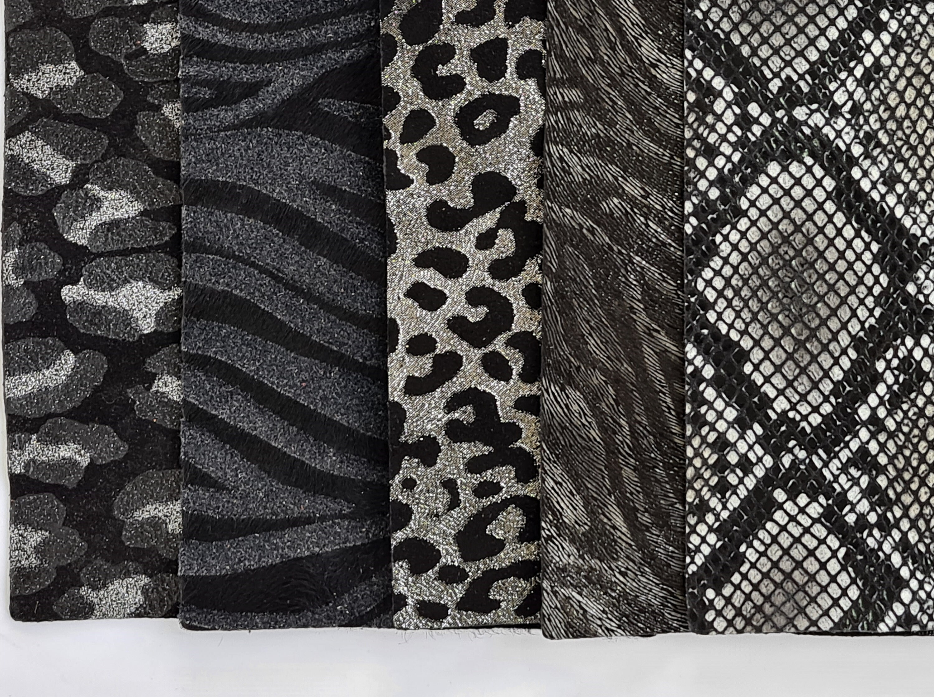5 Mixed Leather Pieces Animal Print Leather Black Gray Silver Etsy