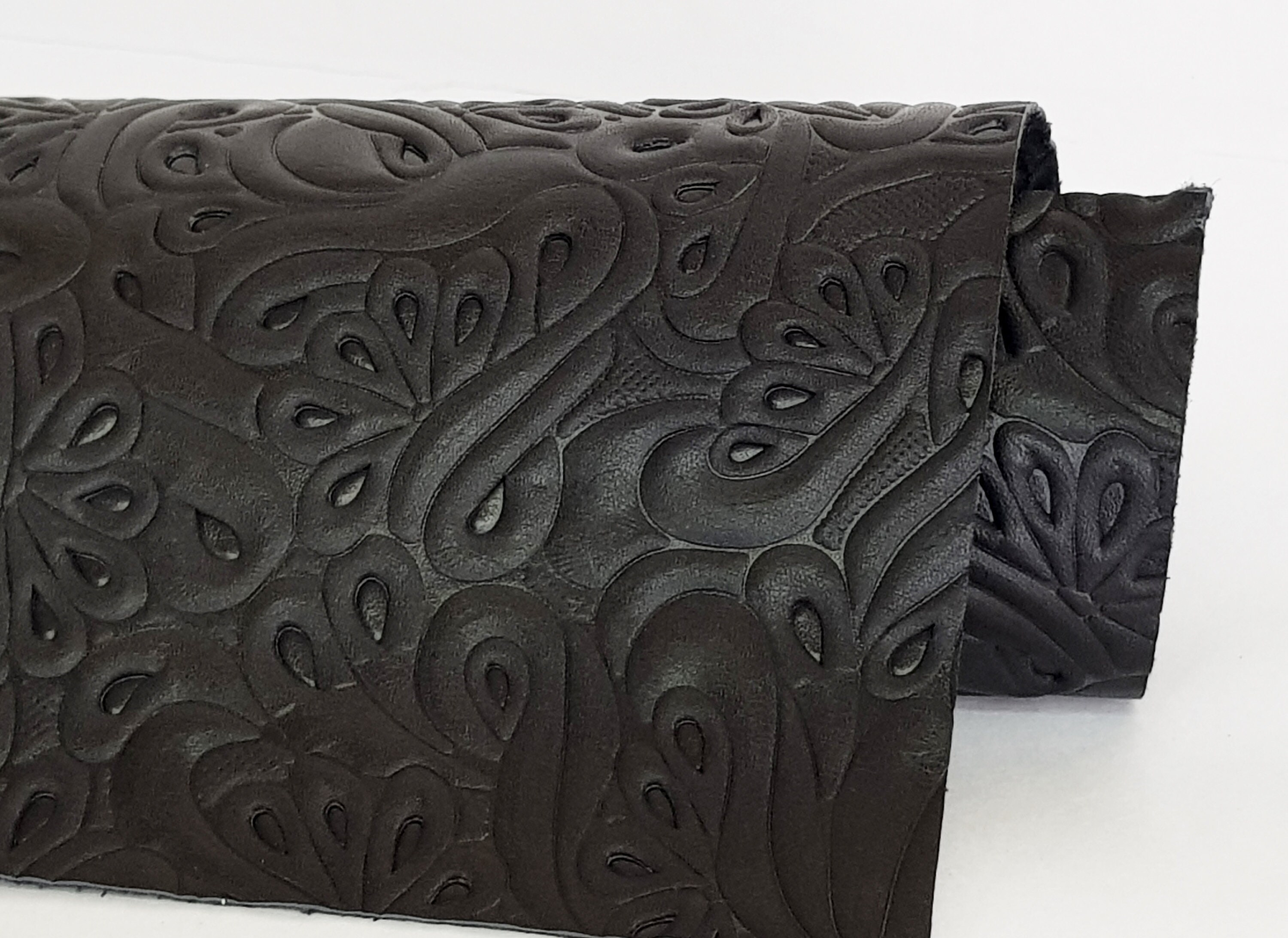 Black Embossed Genuine Leather Cowhide Etsy