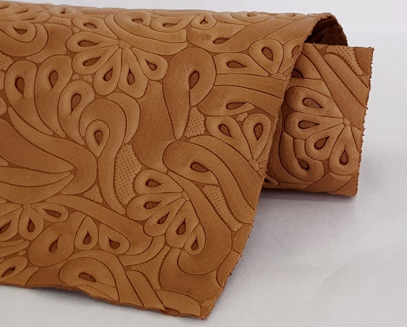 Light Brown Embossed Genuine Leather Cowhide Etsy