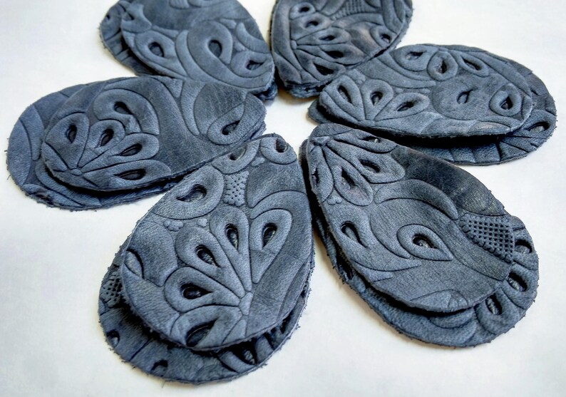 Denim Blue 12pcs Leather Teardrops Embossed Blue Genuine Leather