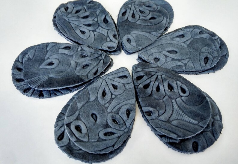 Denim Blue 12pcs Leather Teardrops Embossed Blue Genuine Leather
