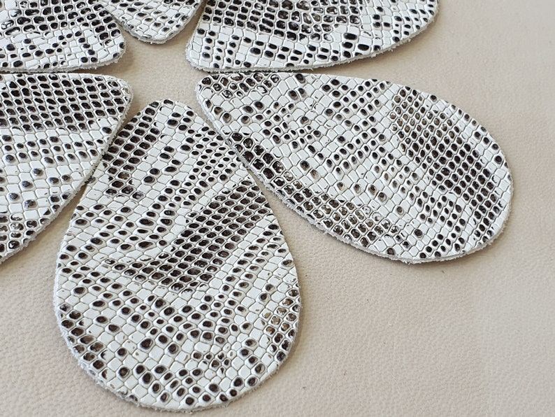 Metallic Leather Snakeskin Embossed Genuine Leather 12pcs Being and Gray Leather Teardrops