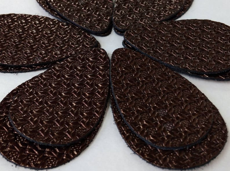 12pcs Leather Teardrops Metallic Brown Embossed Genuine Leather