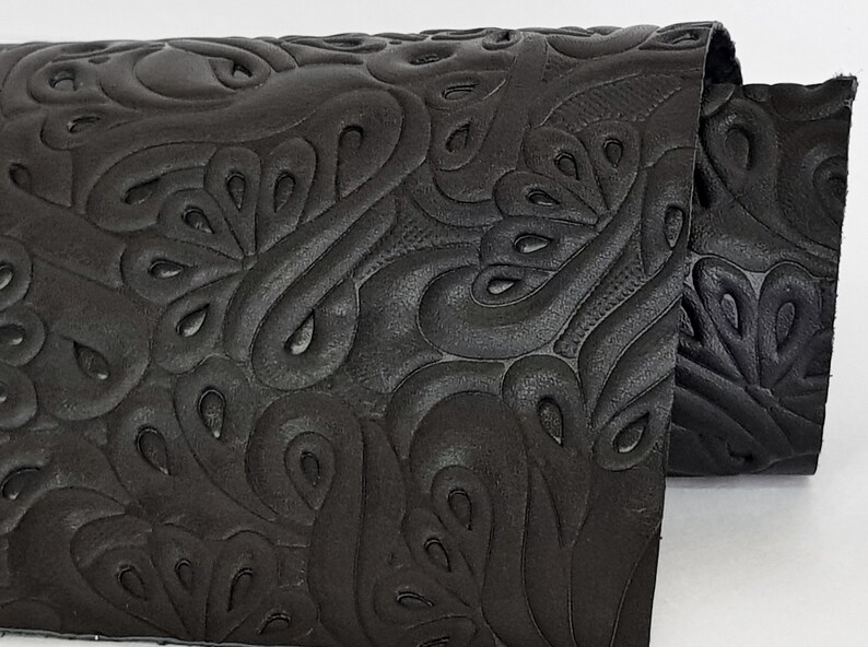 Black Embossed Genuine Leather Cowhide Etsy