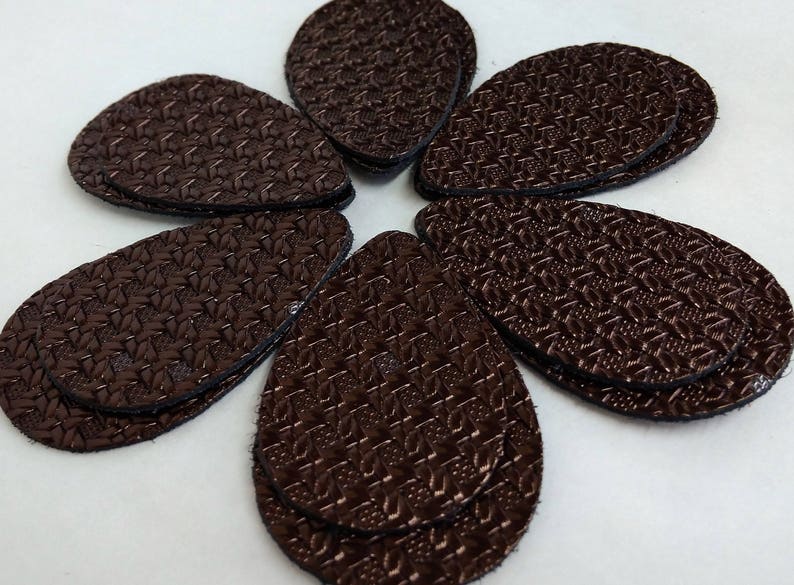 12pcs Leather Teardrops Metallic Brown Embossed Genuine Leather