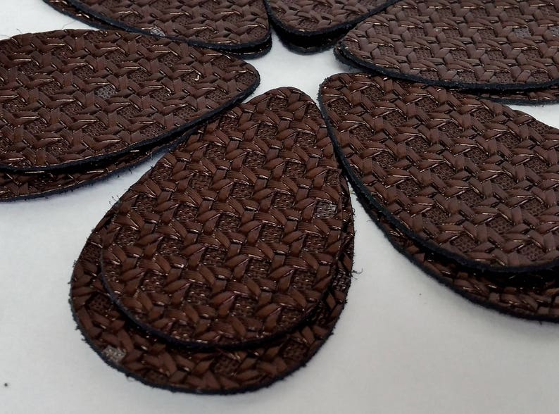 12pcs Leather Teardrops Metallic Brown Embossed Genuine Leather