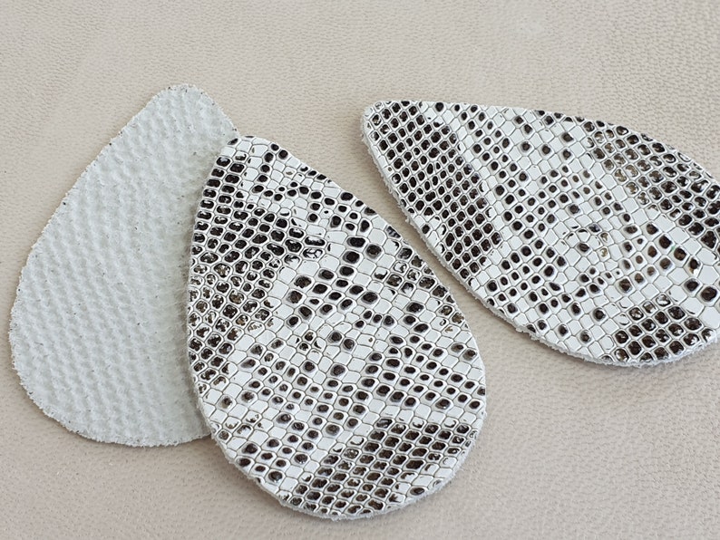 Metallic Leather Snakeskin Embossed Genuine Leather 12pcs Being and Gray Leather Teardrops
