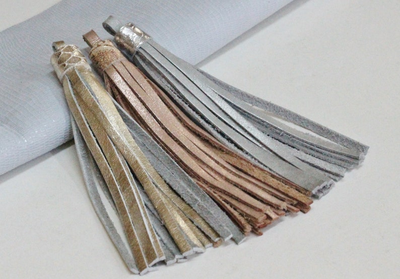 Leather Tassel Metallic Genuine Leather Gold Fringe Etsy