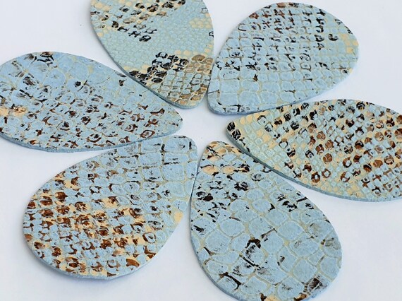 Metallic Leather Snakeskin Embossed Genuine Leather 12pcs Being and Gray Leather Teardrops