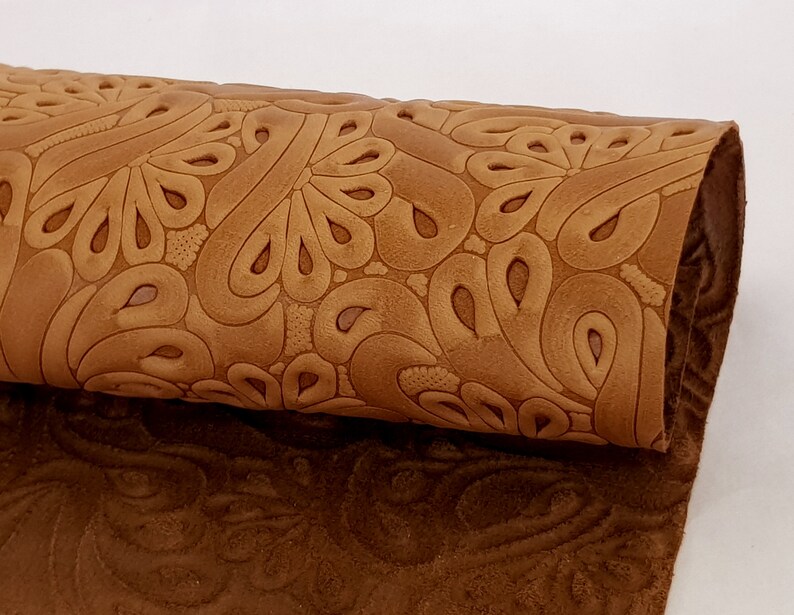 Light Brown Embossed Genuine Leather Cowhide Etsy