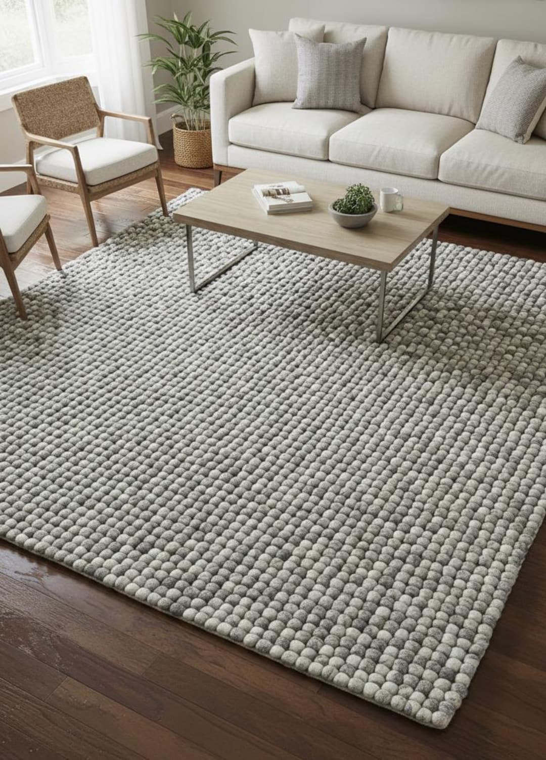 Bumpy Wool Rug Handmade Chunky Wool Bubble Rug - Grey Felted Popcorn Texture Area ...