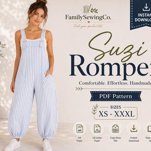 Overall Jumpsuit Romper Sewing Pattern Women Dungaree Balloon pants trouser Meadow Overalls Sewing Pattern Beginner Friendly PDF Download