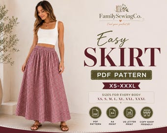 Eenvoudig rokpatroon met zakken voor dames, maxi-rokpatroon (XS-XXXL), makkelijk te volgen, geschikt voor beginners. Digitaal naaipatroon voor een rok met zakken.