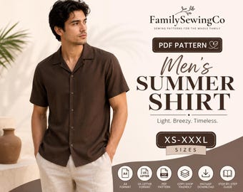 Naaipatroon voor een herenoverhemd: Patroon voor een herenoverhemd met korte mouwen, maat XS-XXXL, casual zomeroverhemd met knoopsluiting (PDF-patroon, direct te downloaden).