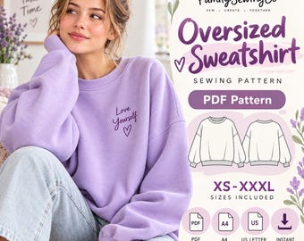 Naaipatroon voor een oversized damessweatshirt (maat XS-XXXL) PDF-patroon voor een dameshoodie/trui (geschikt voor beginners) Direct te downloaden