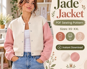 Naaipatroon voor een kort jasje voor dames, jasje met voering, patroon voor een jasje met knoopsluiting, jas, jas, hoodie, printbaar op A0 of A4 formaat.
