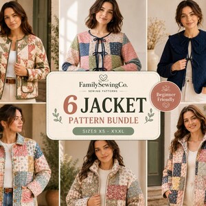 Quilted Jacket Sewing Patterns bundle Women Hooded Zip up Jacket with collar Patchwork Vest Winter Coat Pattern PDF XS XXXL digital download