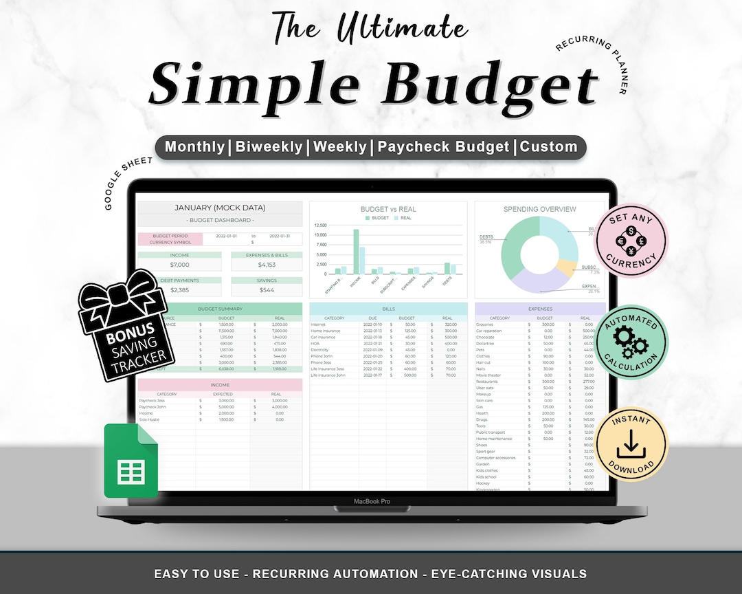 Budget Planner Google Sheets Monthly Paycheck Simple Budget Tracker ...