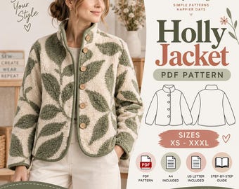 Naaipatroon voor een damesjas, patroon voor een jas, naaipatronen voor dames, naaipatroon voor een patchworkjas voor beginners, gewatteerde jas, A0 A4 printbaar
