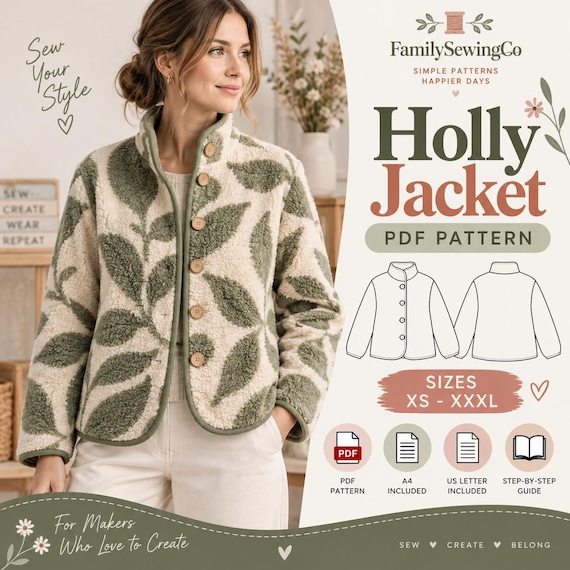 Jacket Sewing Pattern for Women Coat Pattern Sewing Patterns Women Sewing Pattern Patchwork  Beginner Jacket Quilted Jacket A0 A4 Printable