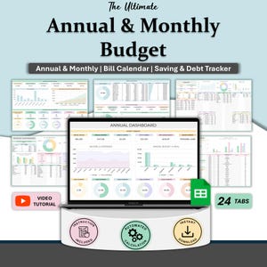 Planificador de presupuesto anual y mensual en Google Sheets (descarga digital)