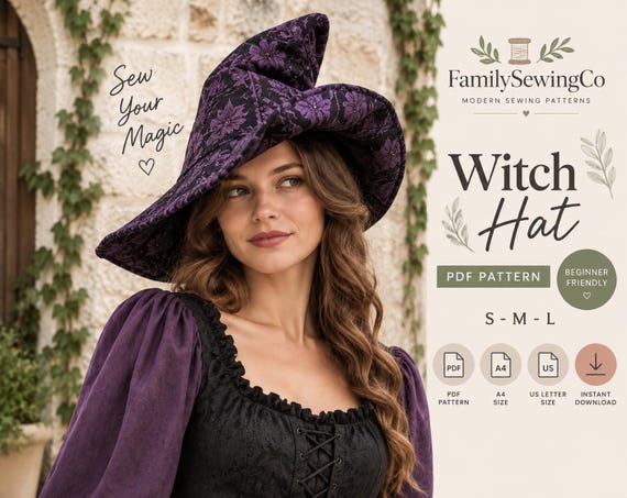 Witch Hat Sewing Pattern DIY Halloween Costume Women Sewing Pattern Easy Beginner Friendly A4 Printable Instant PDF Download