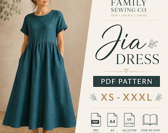 Babydoll jurk naaipatroon PDF Midi jurk losvallende casual zomerjurk van linnen met zakken Beginners A4 printbaar digitaal downloadbaar