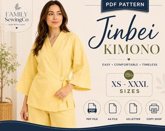 Naaipatroon voor een dameskimono (XS-XXXL) PDF, patroon voor een damesblouse, patroon voor een korte kimono, eenvoudig patroon voor beginners, digitale download.