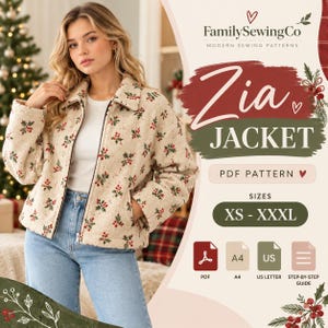 Jacket Sewing Pattern for Women Zip Up Jacket Pattern Women Jacket Sewing Pattern Crop Jacket Short Jacket Women Pattern Zipper Jacket