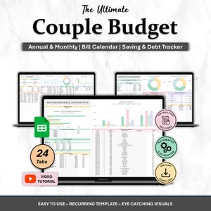 Couples budget spreadsheet for Google Sheet Annual Couple Budget planner shared Expenses Bills Split Partners Dashboard digital download