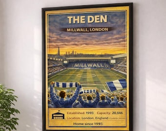 Stampa dello stadio The Den - Poster di calcio A2 / Download digitale / Decorazione murale del campo da campionato