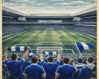 Ibrox-stadionprint | Vintage Rangers FC-voetbalposter (digitale download)