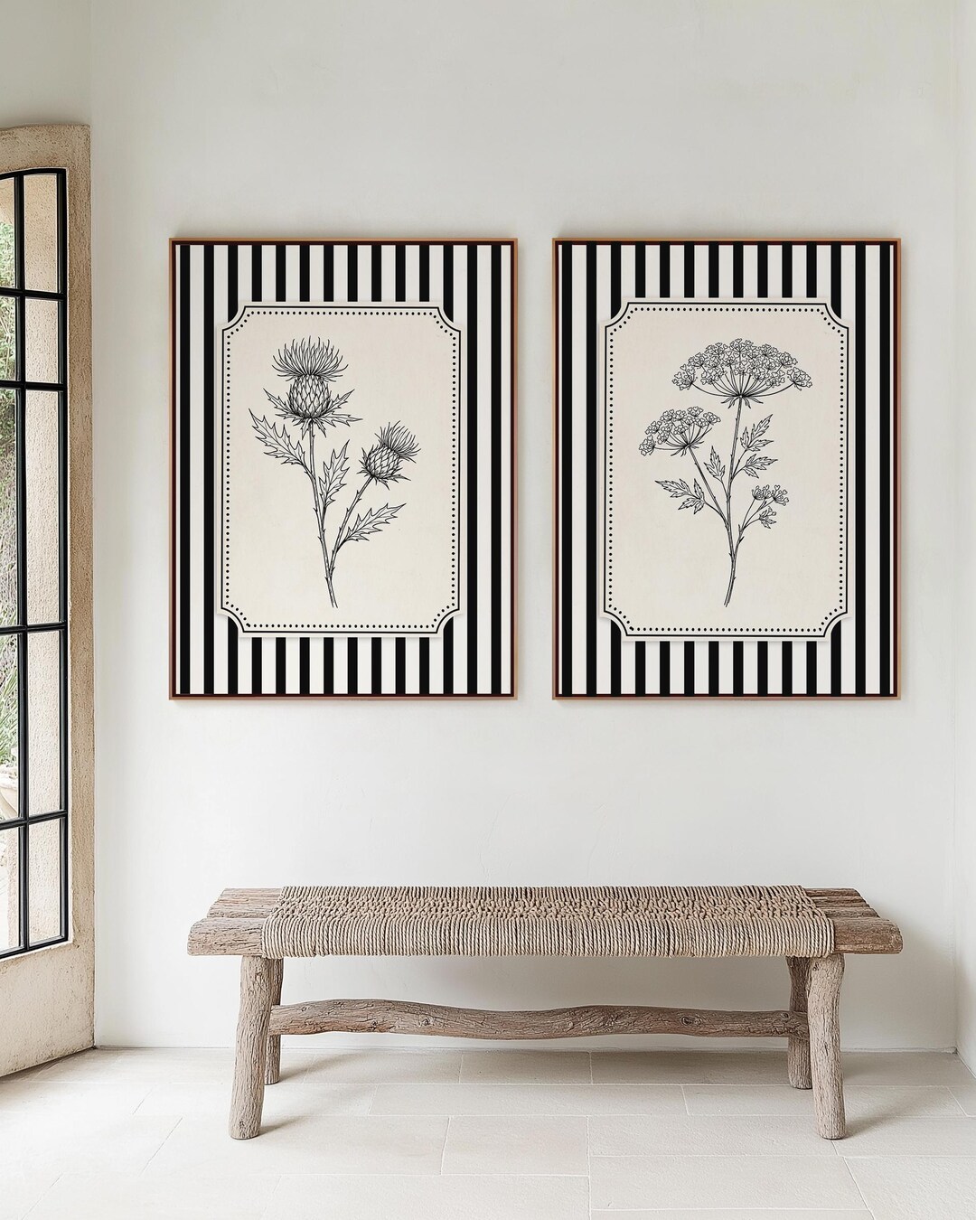 Black and White Botanical Wall Art Set of 2, Thistle & Wildflower ...
