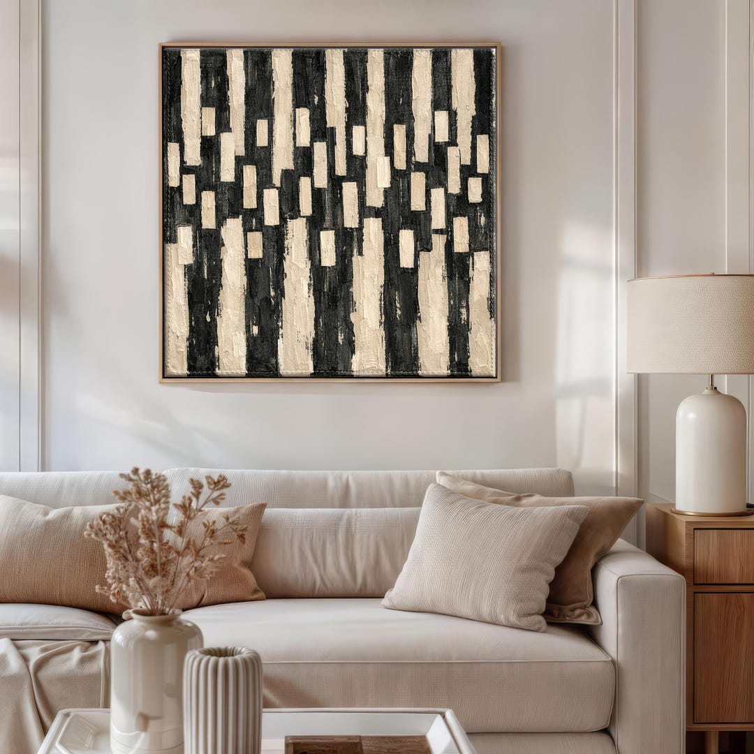 Black White Abstract Canvas Framed | Bold Geometric Textured Wall Art ...
